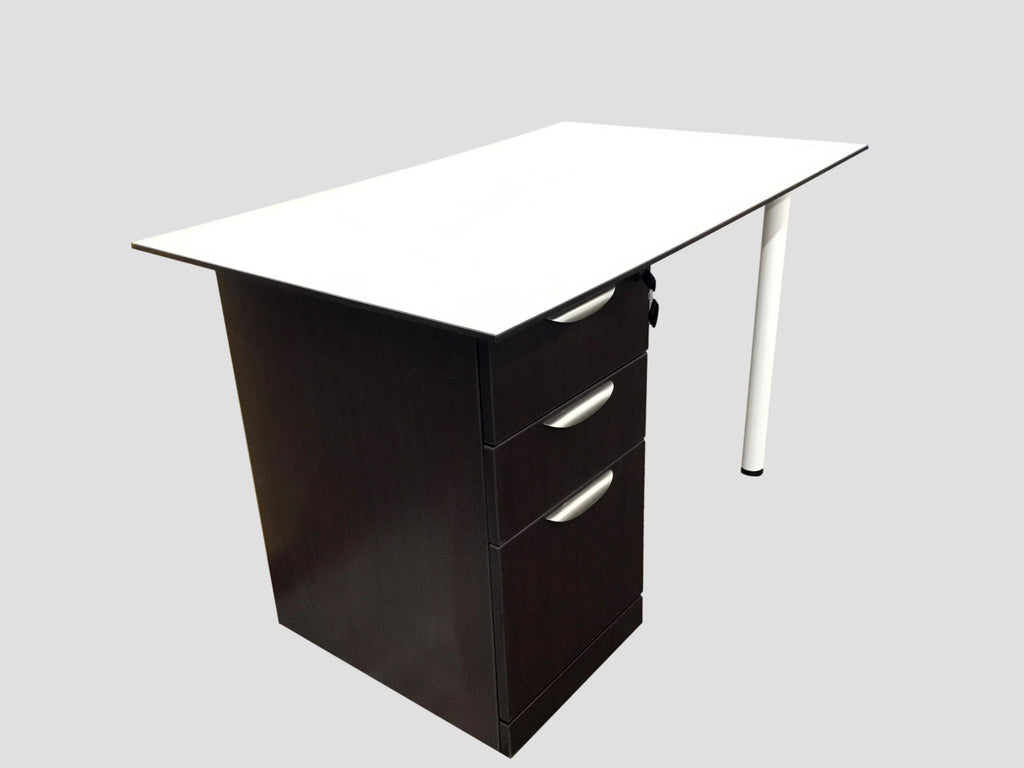 Office Source White/Espresso Beveled Edge Surface With B/B/F Pedestal - 30" x 48"