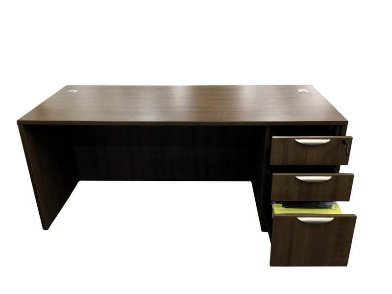 Office Source Single (3 drawer) Full File Desk 71" x 30" in Modern Walnut