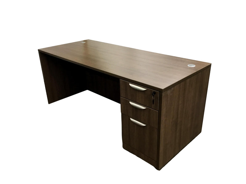 Office Source Single (3 drawer) Full File Desk 71" x 30" in Modern Walnut