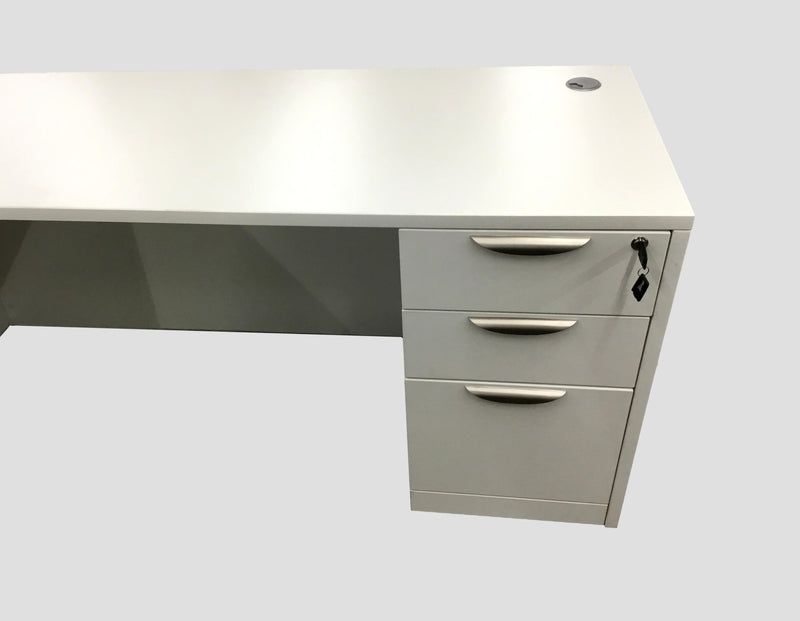 Office Source L-Shape Desk in White Laminate With B/B/F Cabinet - 66" x 66"