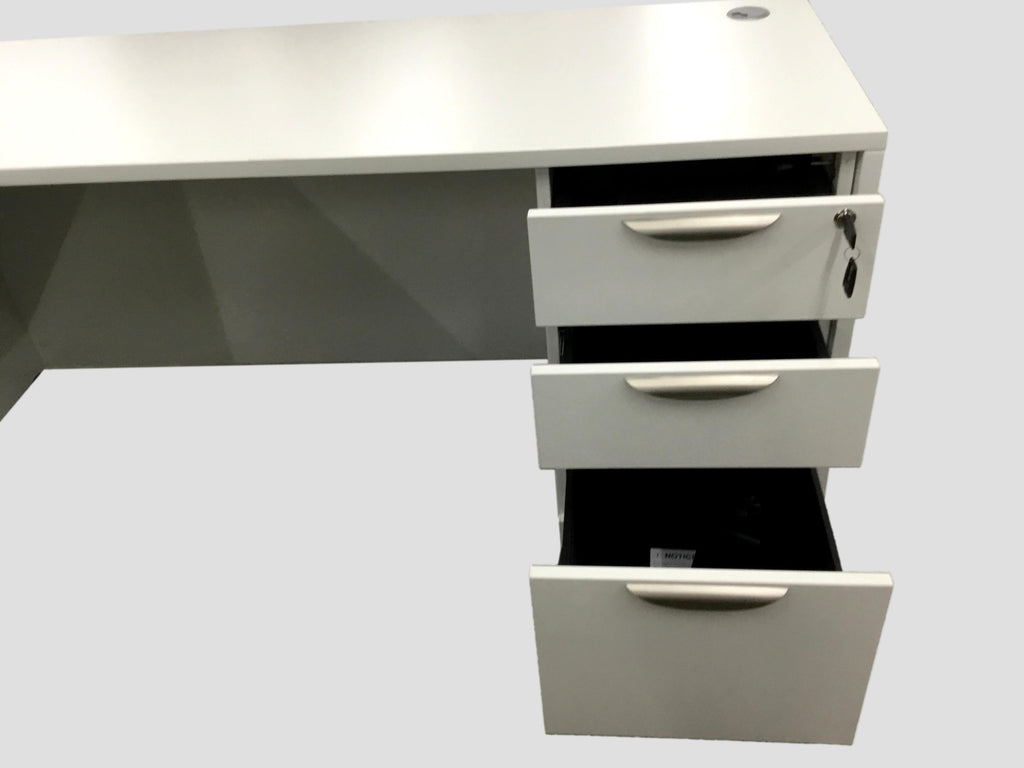 Office Source L-Shape Desk in White Laminate With B/B/F Cabinet - 66" x 66"