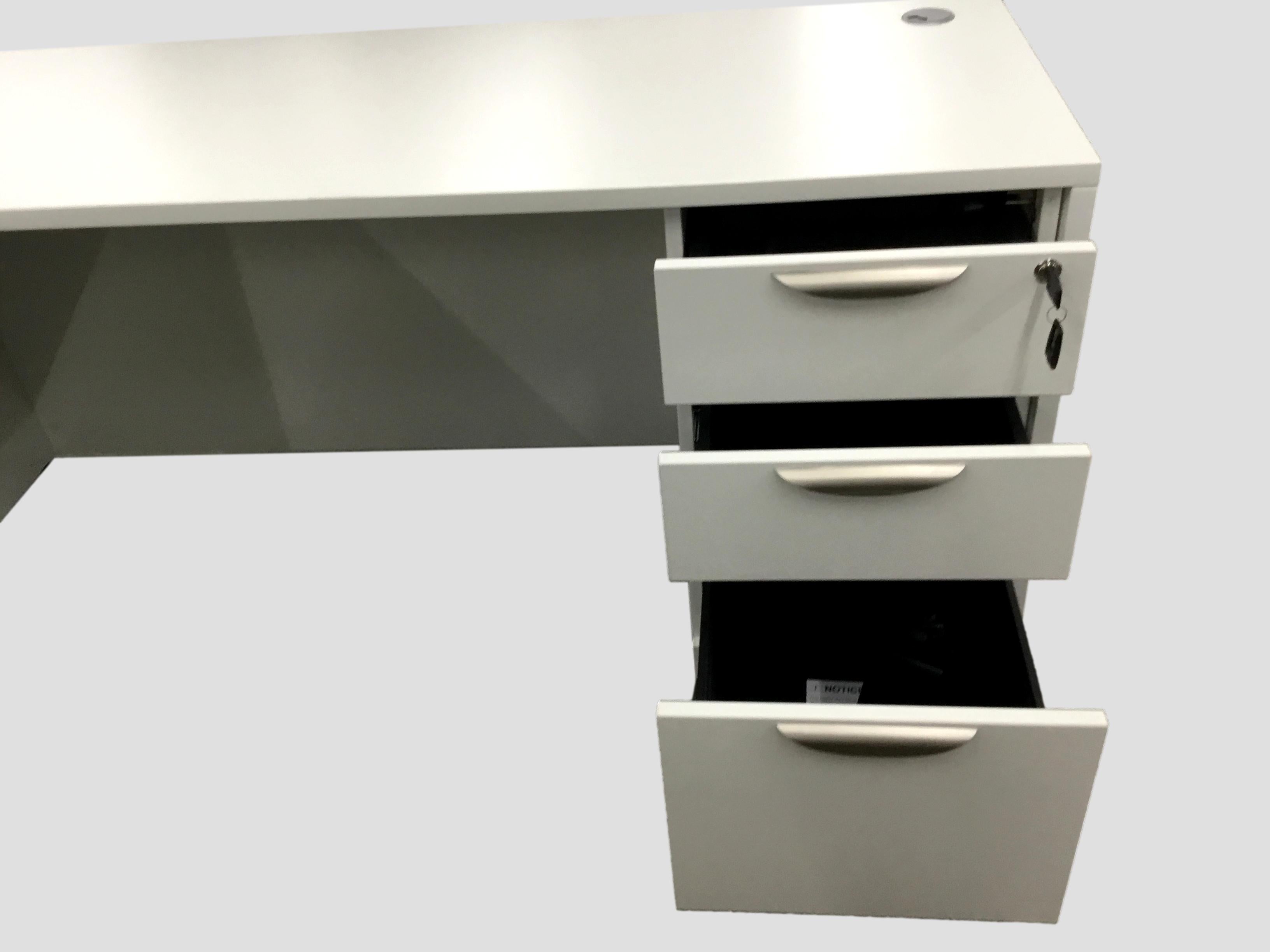 Office Source L-Shape Desk in White Laminate With B/B/F Cabinet - 66" x 66"