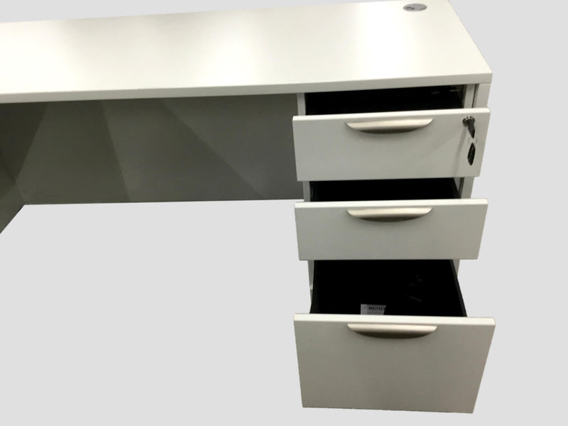 Office Source L-Shape Desk in White Laminate With B/B/F Cabinet - 66" x 66"