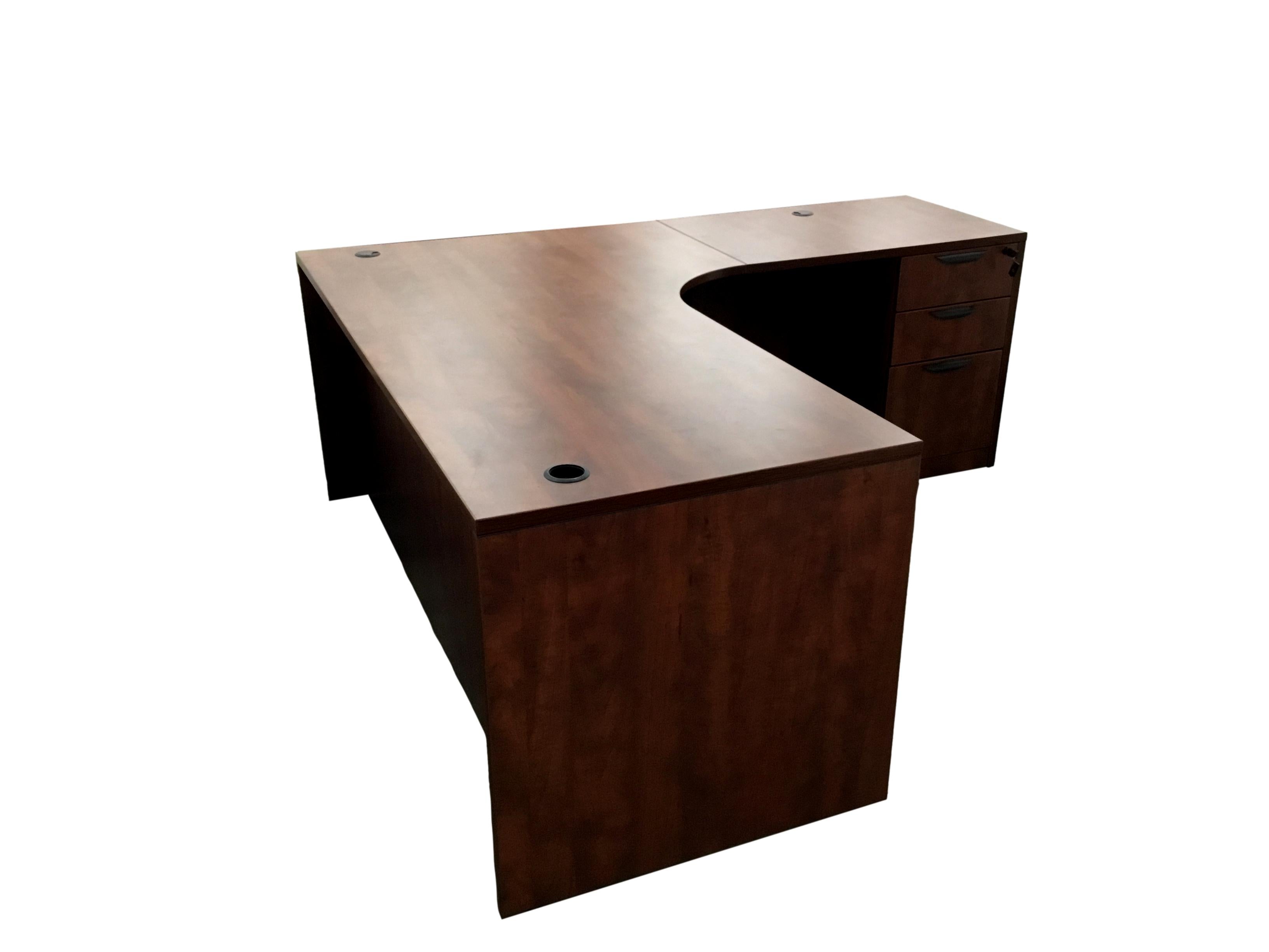 OfficeSource Laminate L-Shape Desk With Corner Extension and 3-Drawer Pedestal in 7 Finishes