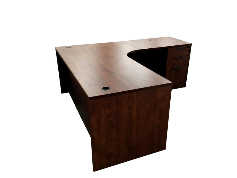 OfficeSource Laminate L-Shape Desk With Corner Extension and 3-Drawer Pedestal in 7 Finishes