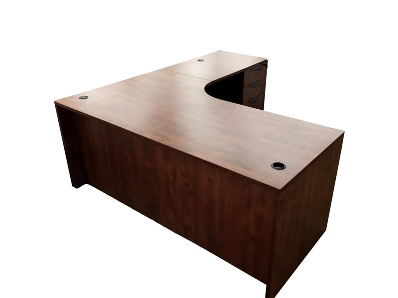 OfficeSource Laminate L-Shape Desk With Corner Extension and 3-Drawer Pedestal in 7 Finishes