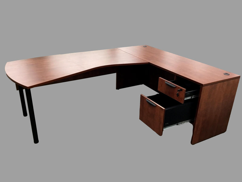 Office Source L-shape Vector Desk with Credenza and Drawers