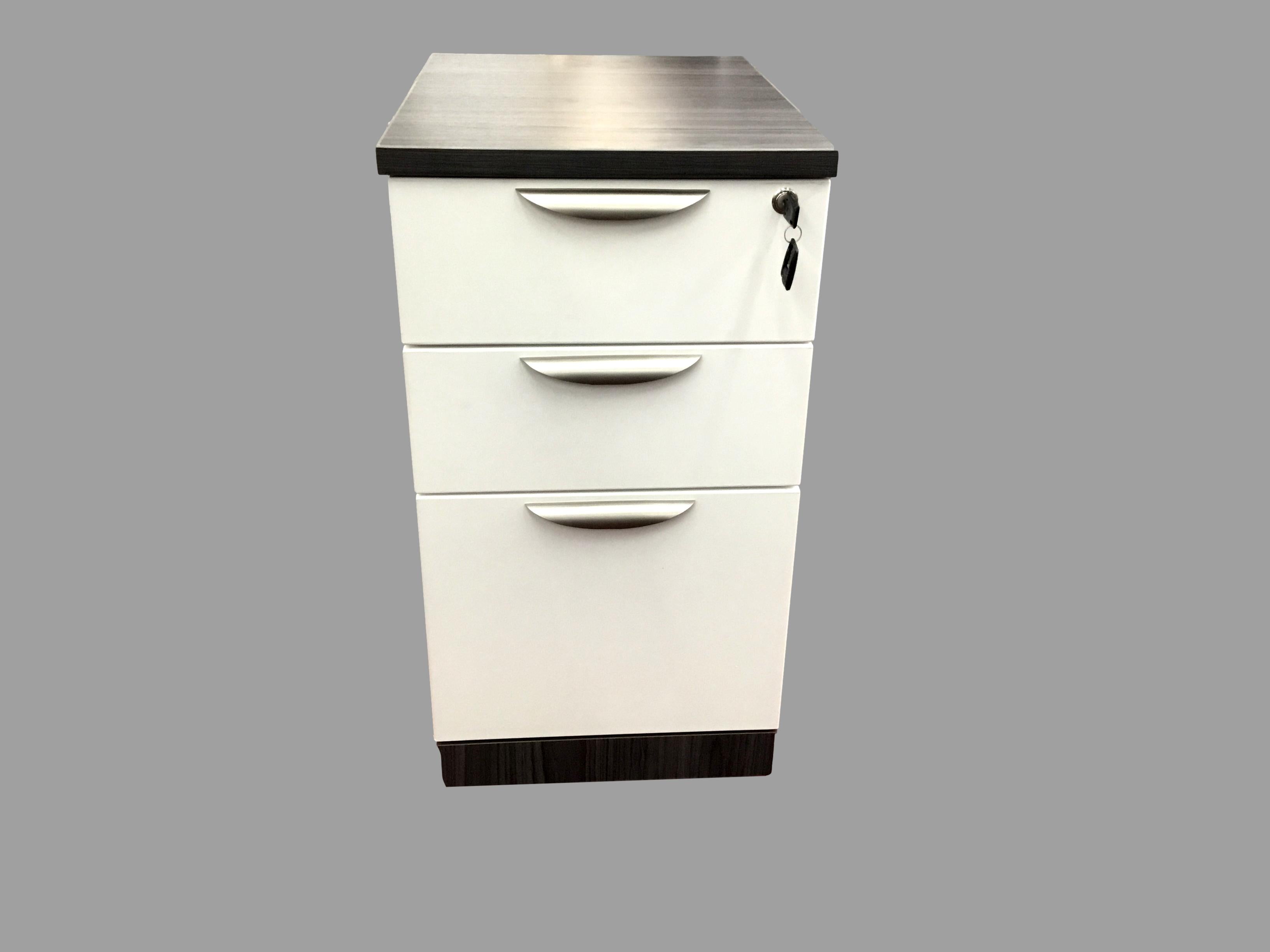 OfficeSource OS Laminate Collection 3 Drawer Mobile Pedestal – Box/Box/File Coastal Gray w/ White Drawers