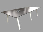 Espresso Beveled Edge Conference Table With White Metal Oblique Legs - 4' x 10'