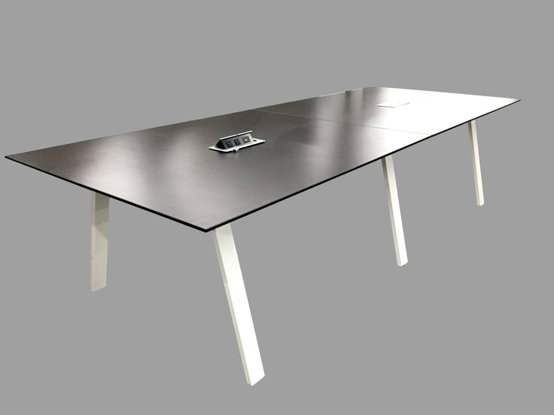 Espresso Beveled Edge Conference Table With White Metal Oblique Legs - 4' x 10'