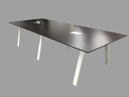 Espresso Beveled Edge Conference Table With White Metal Oblique Legs - 4' x 10'