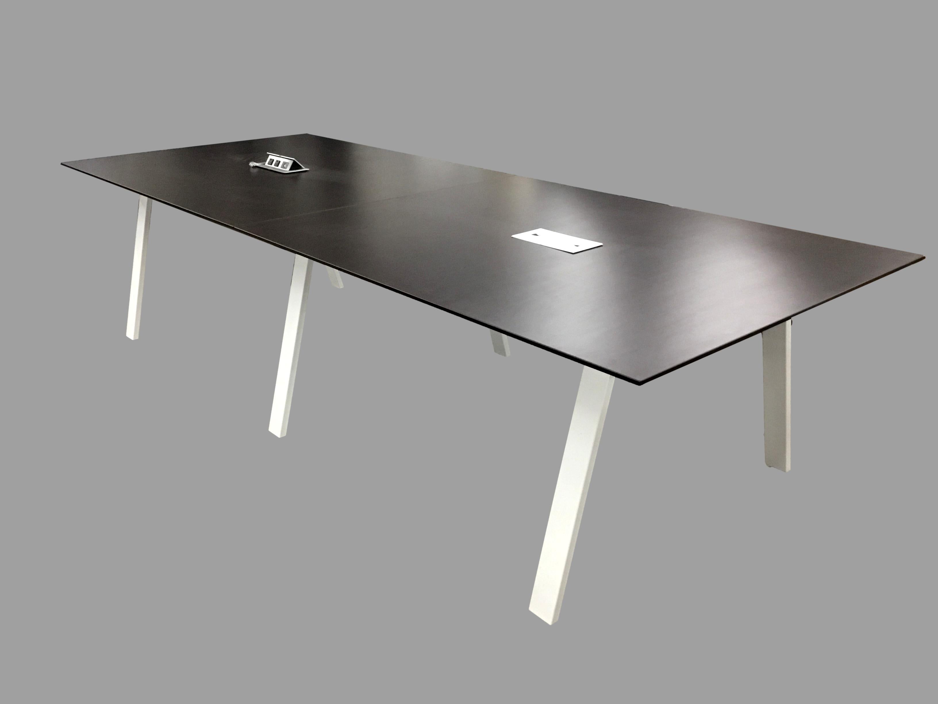 Espresso Beveled Edge Conference Table With White Metal Oblique Legs - 4' x 10'