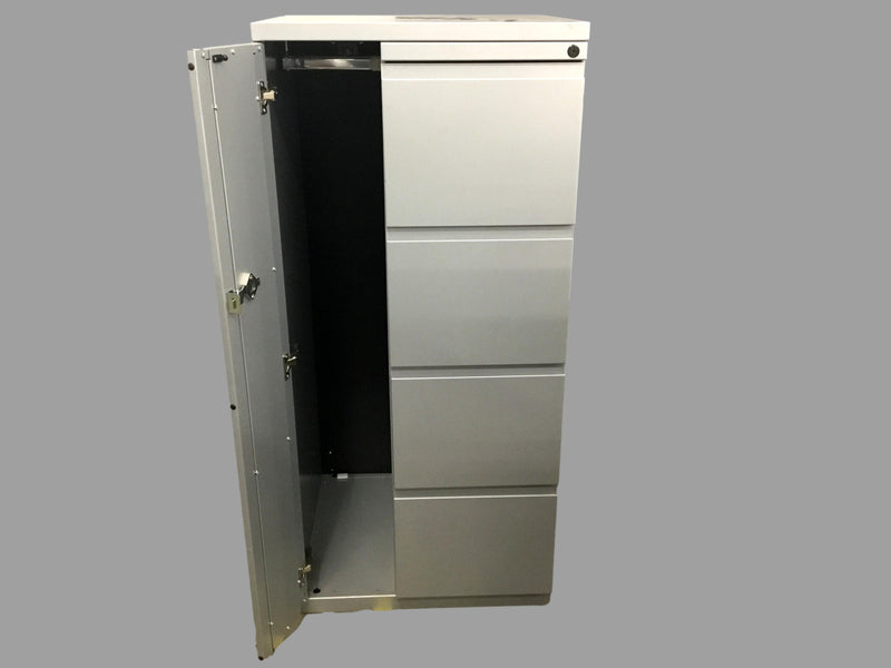 Pre-owned Silver 4 Drawer Vertical File w/ Left side wardrobe - 53" Tall