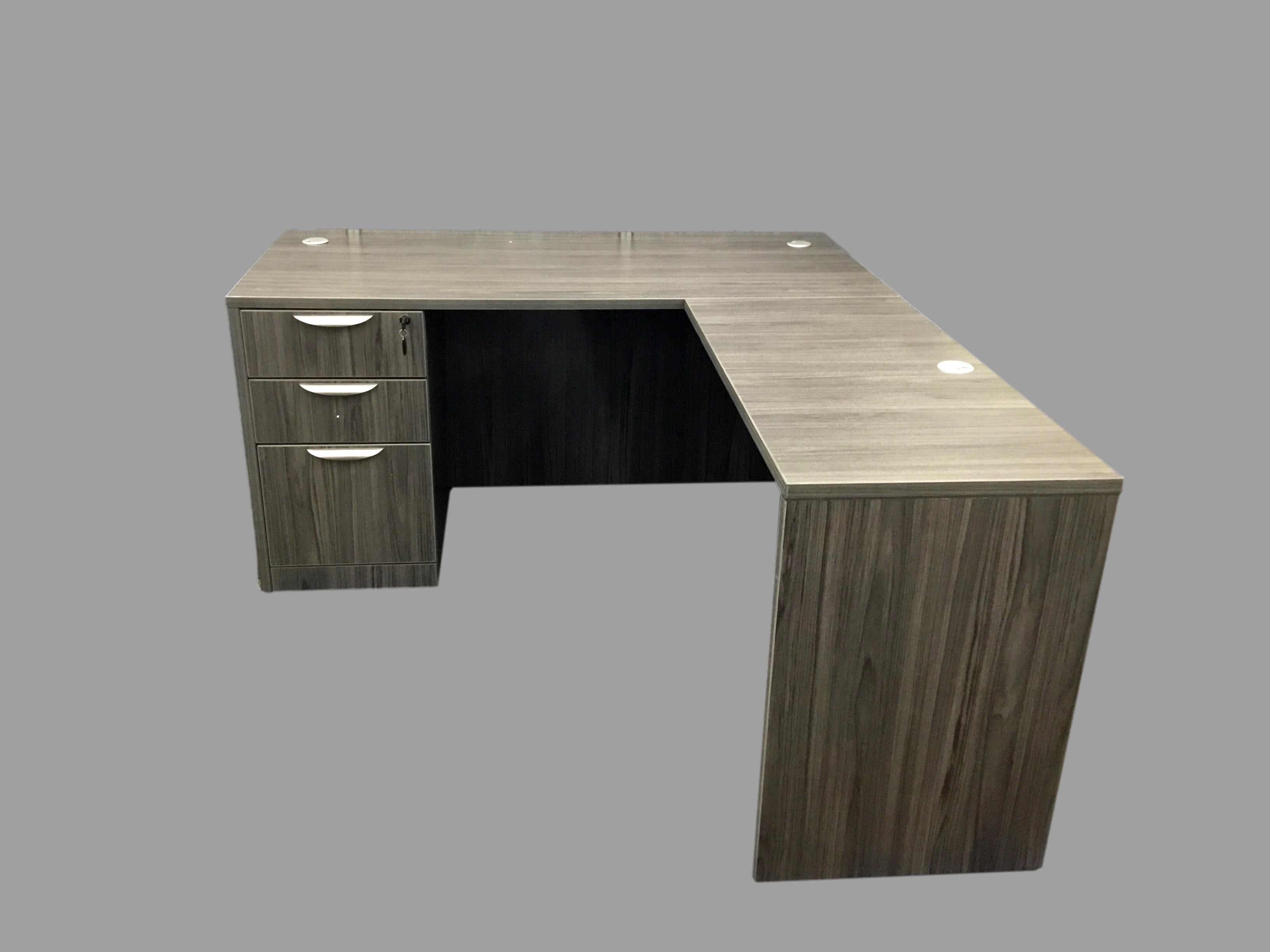 Office Source Coastal Gray L-Shape Desk w/ 3 Drawer Pedestal File - 60" x 72"
