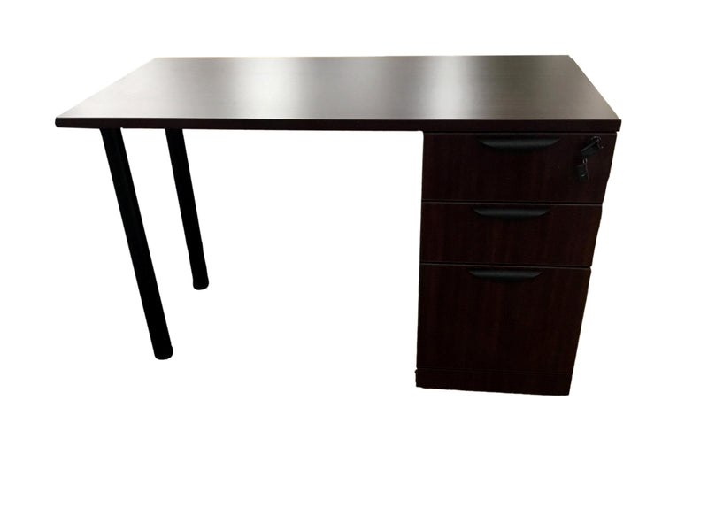 OFFICE SOURCE Single (3 drawer) Full File Desk 48" x 24" in Mahogany w/ Post Legs