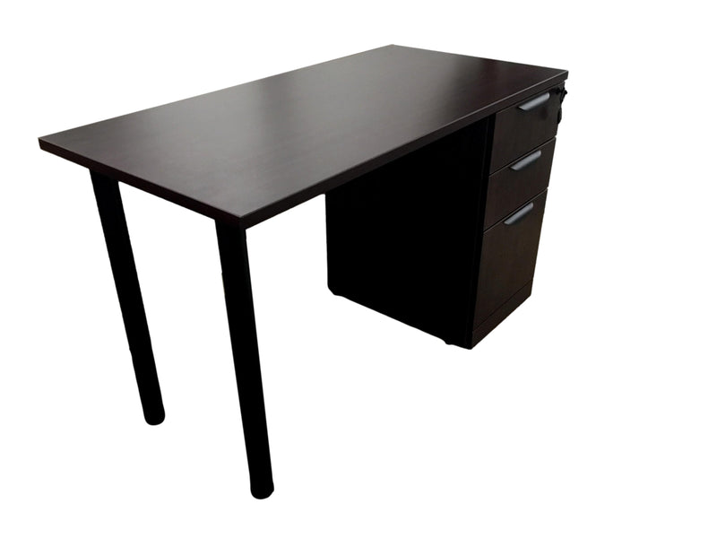 OFFICE SOURCE Single (3 drawer) Full File Desk 48" x 24" in Mahogany w/ Post Legs