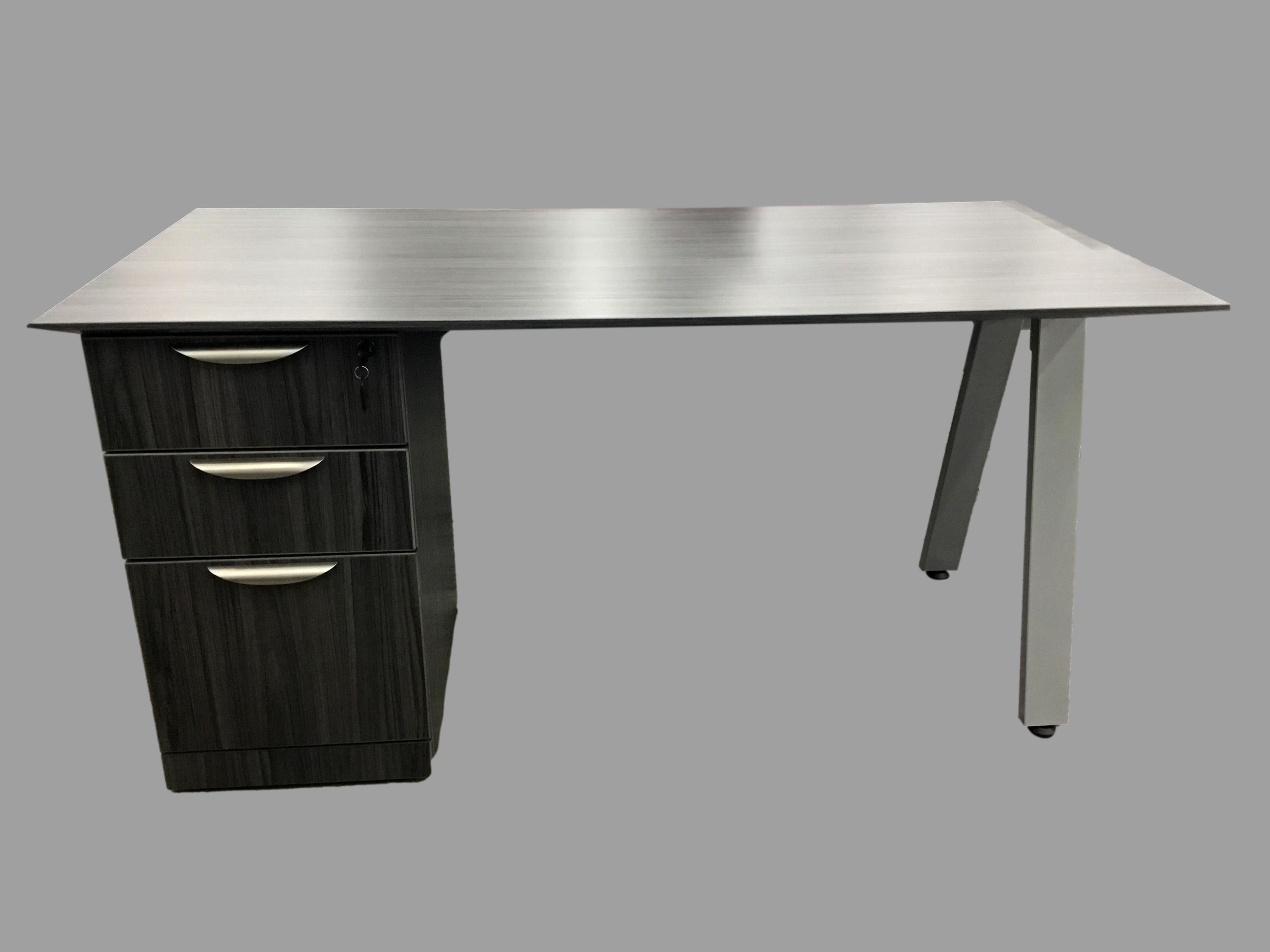 Office Source Office Source Coastal Gray Beveled Edge Top With B/B/F Pedestal With Silver Oblique legs  - 30" x 60"