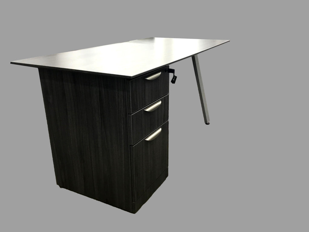 Office Source Office Source Coastal Gray Beveled Edge Top With B/B/F Pedestal With Silver Oblique legs  - 30" x 60"