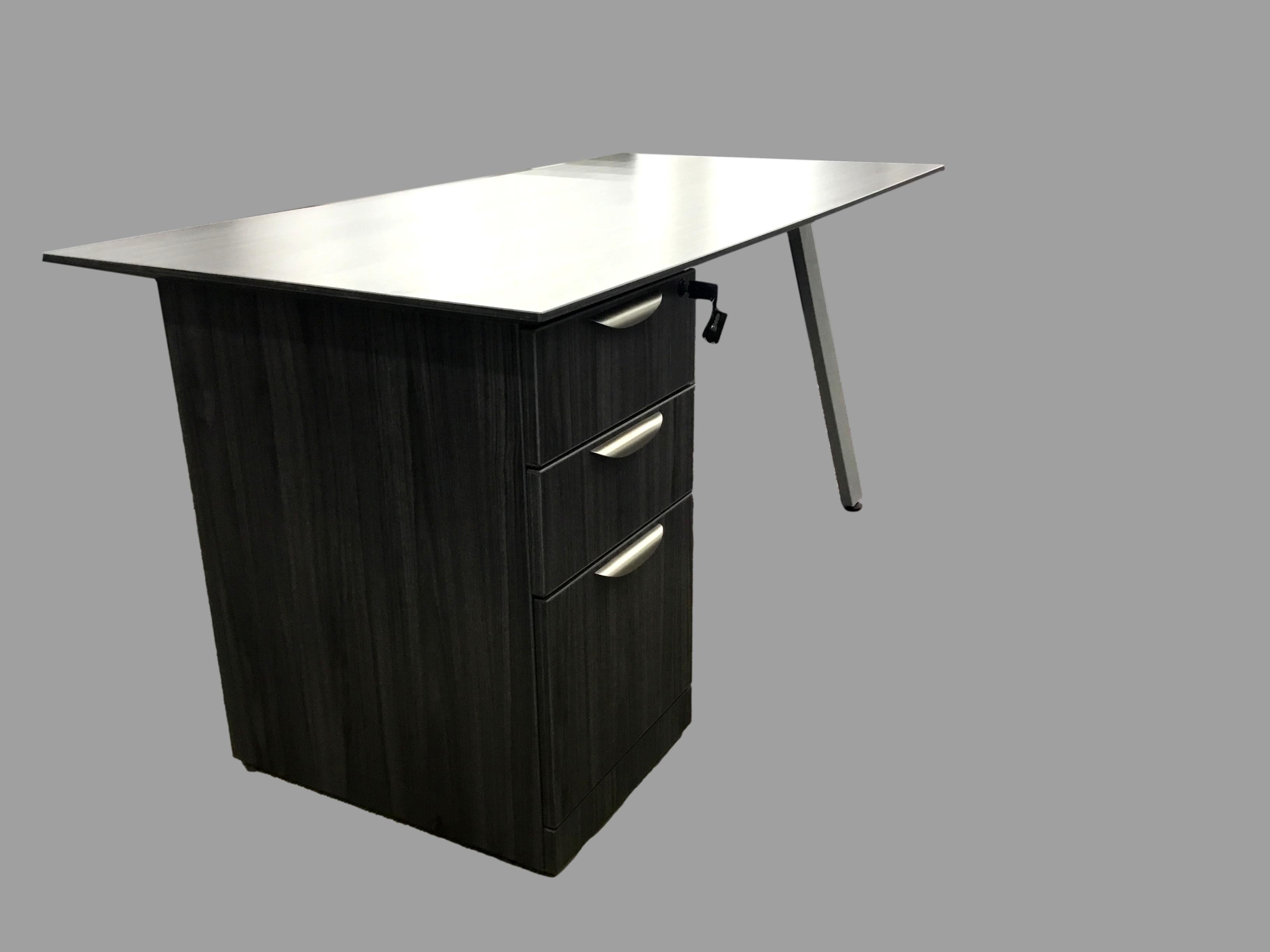 Office Source Office Source Coastal Gray Beveled Edge Top With B/B/F Pedestal With Silver Oblique legs  - 30" x 60"