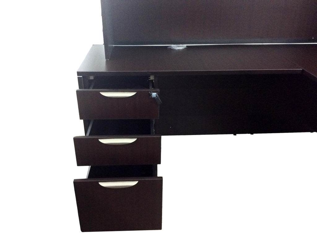 Office Source Laminate Espresso L-Shape Desk With Hutch - 71" x 77"