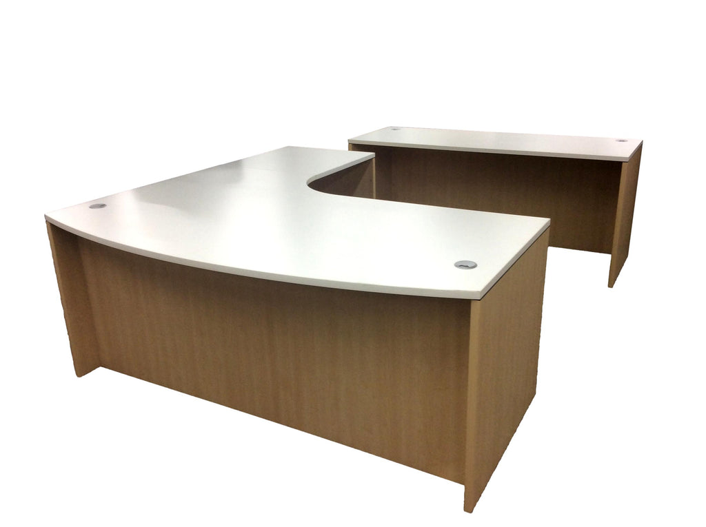 Office Source L-Shaped, Bowfront Desk with Credenza in ANY TWO FINISHES
