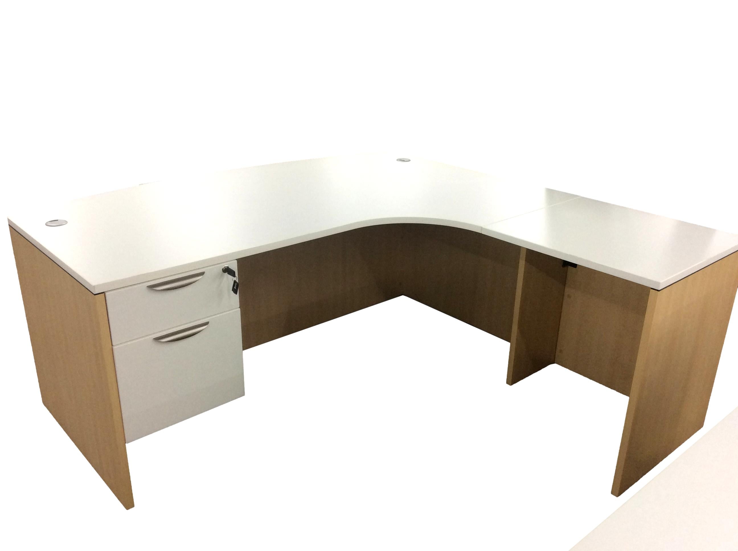 Office Source L-Shaped, Bowfront Desk with Credenza in ANY TWO FINISHES