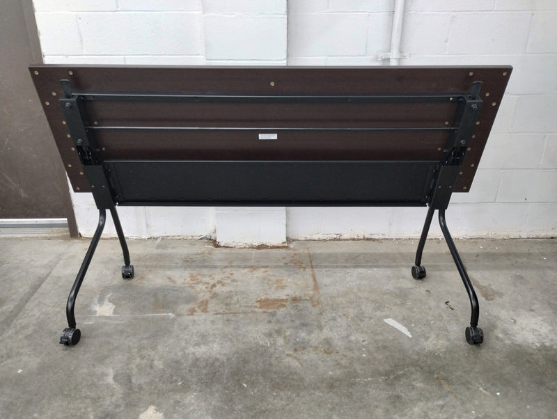 Flip Top Training Table 72" x 24" in Espresso with Black Base on Wheels