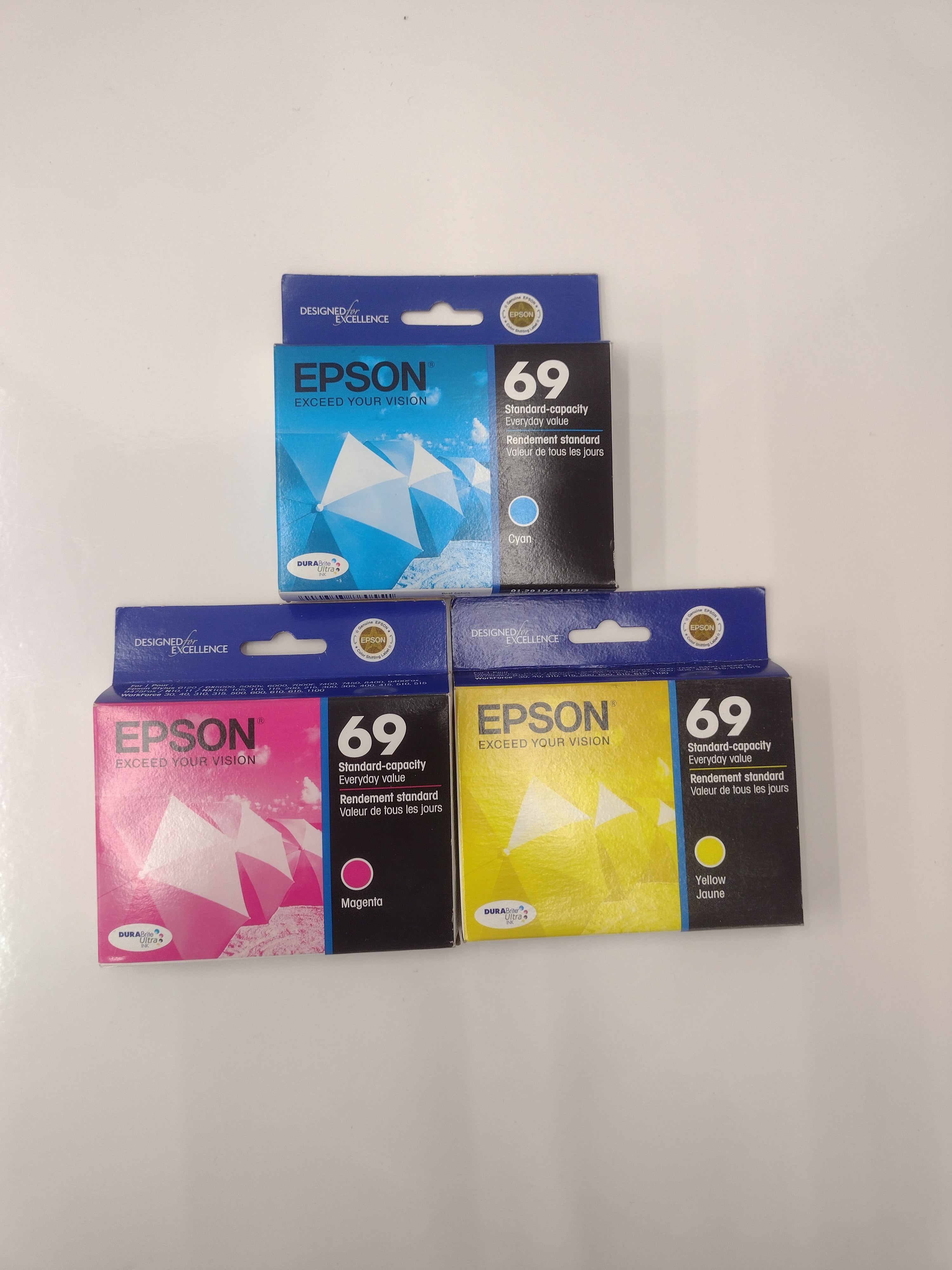 NEW Set of 3 Epson 69 T069220/T069320/T069420 Yellow/Cyan/Magenta Ink Cartridges