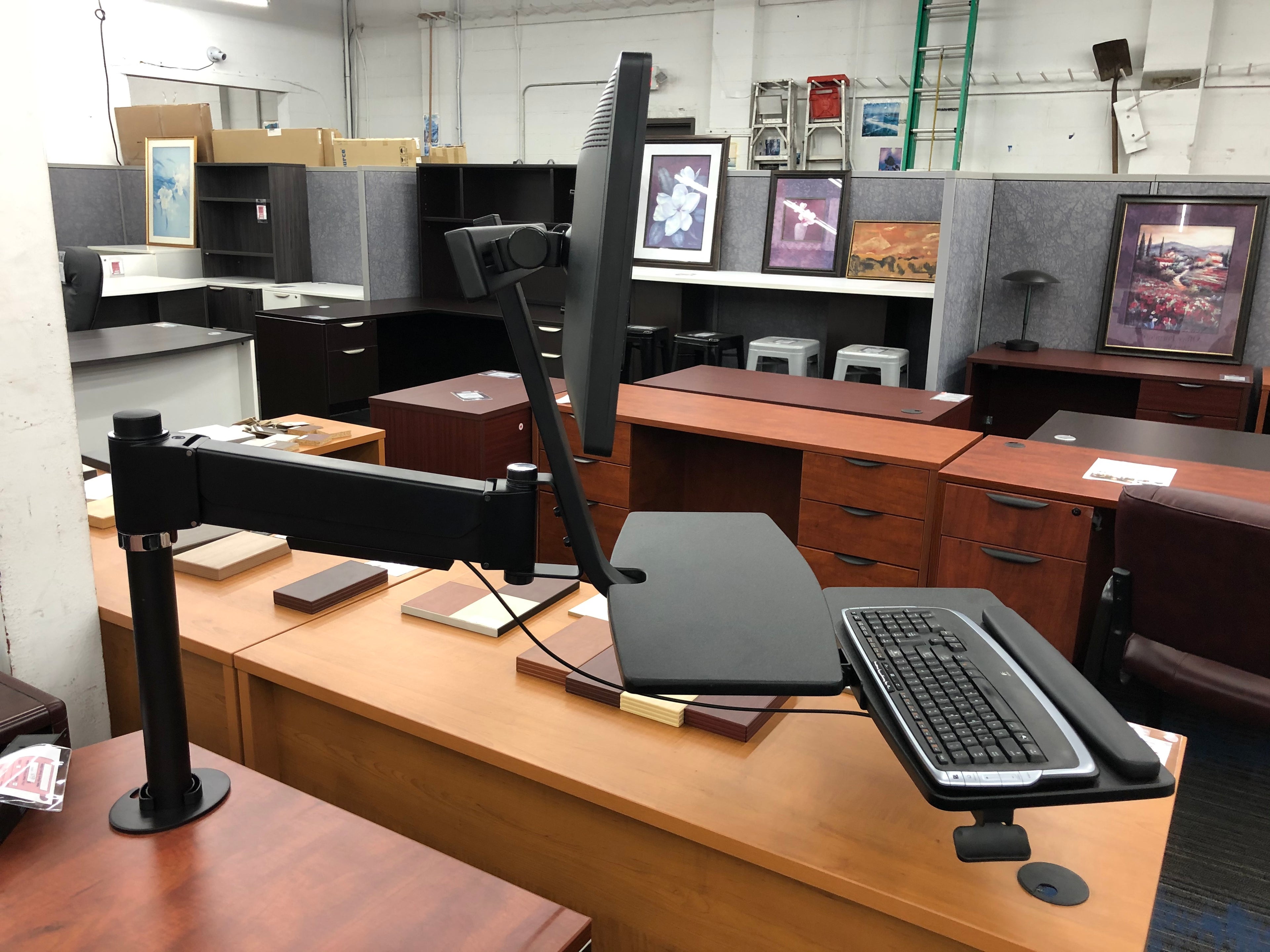 Double Monitor Riser Sit/Stand Pole Mount Workstation