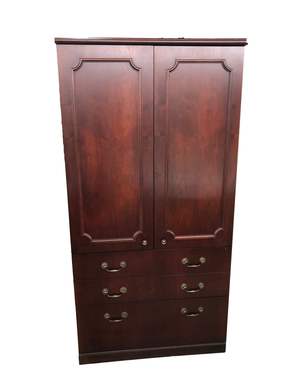 Pre-Owned Mahogany Veneer Storage Entertainment Center Cabinet