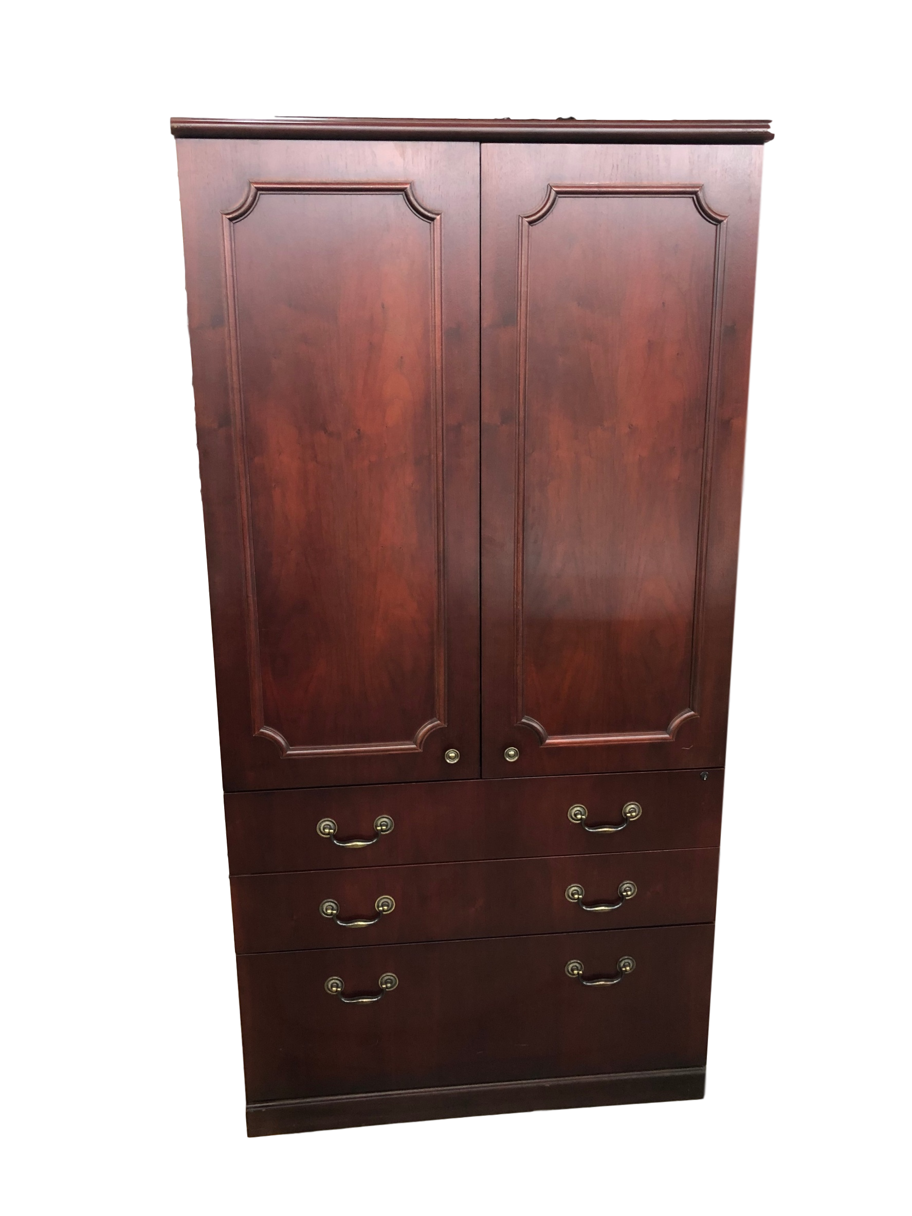 Pre-Owned Mahogany Veneer Storage Entertainment Center Cabinet