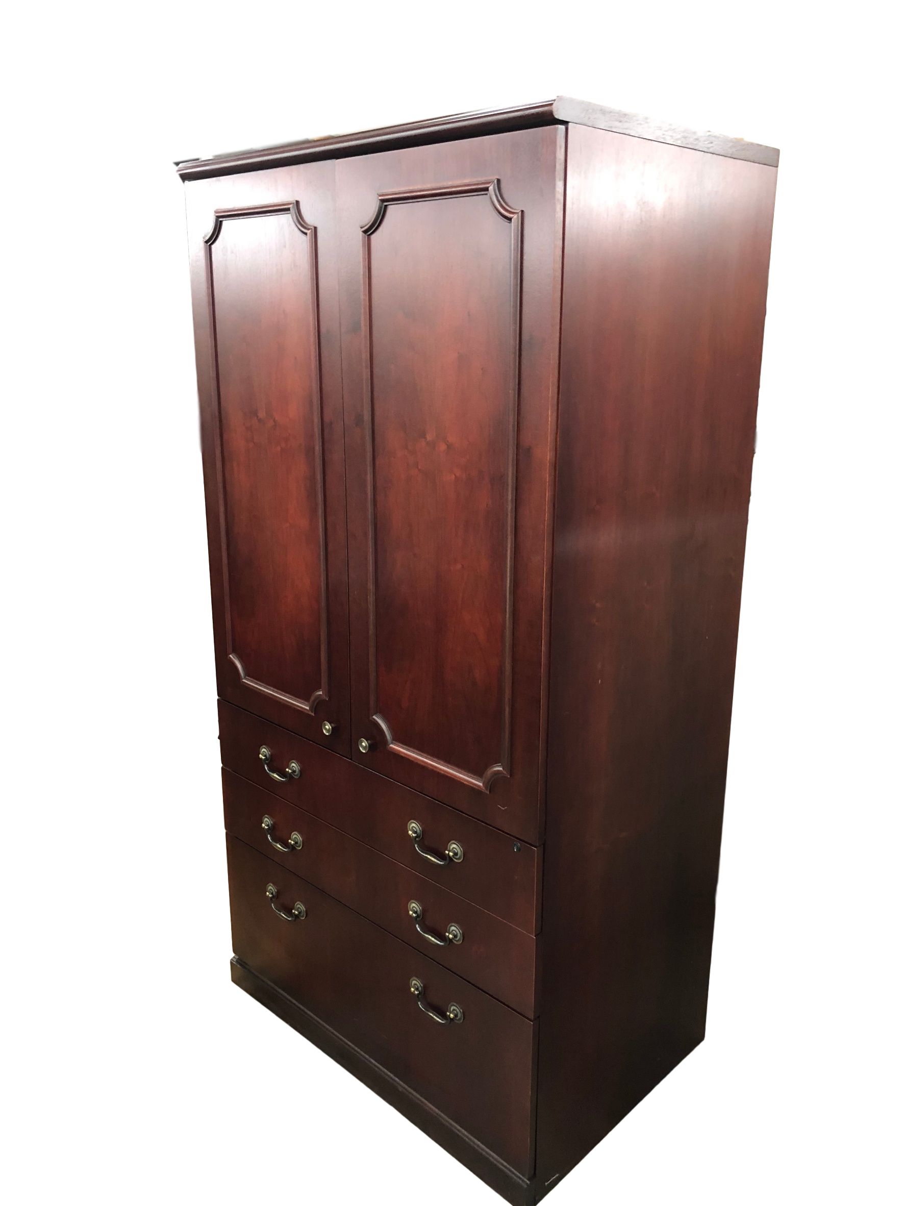 Pre-Owned Mahogany Veneer Storage Entertainment Center Cabinet