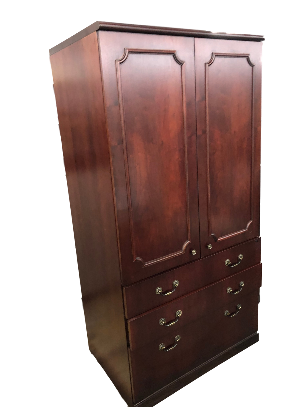 Pre-Owned Mahogany Veneer Storage Entertainment Center Cabinet