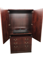 Pre-Owned Mahogany Veneer Storage Entertainment Center Cabinet