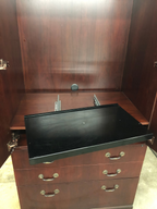 Pre-Owned Mahogany Veneer Storage Entertainment Center Cabinet