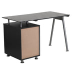 Black Glass Computer Desk with Three Drawer Pedestal - 23 1/2" D x 47 1/4" W