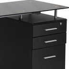 Black Glass Computer Desk with Three Drawer Pedestal - 23 1/2" D x 47 1/4" W