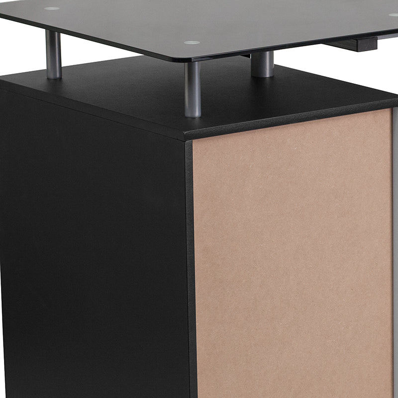 Black Glass Computer Desk with Three Drawer Pedestal - 23 1/2" D x 47 1/4" W