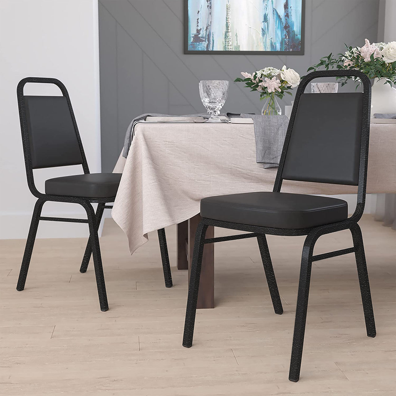 OfficeSource Reese Collection Square Back Stacker with Black Textured Steel Frame