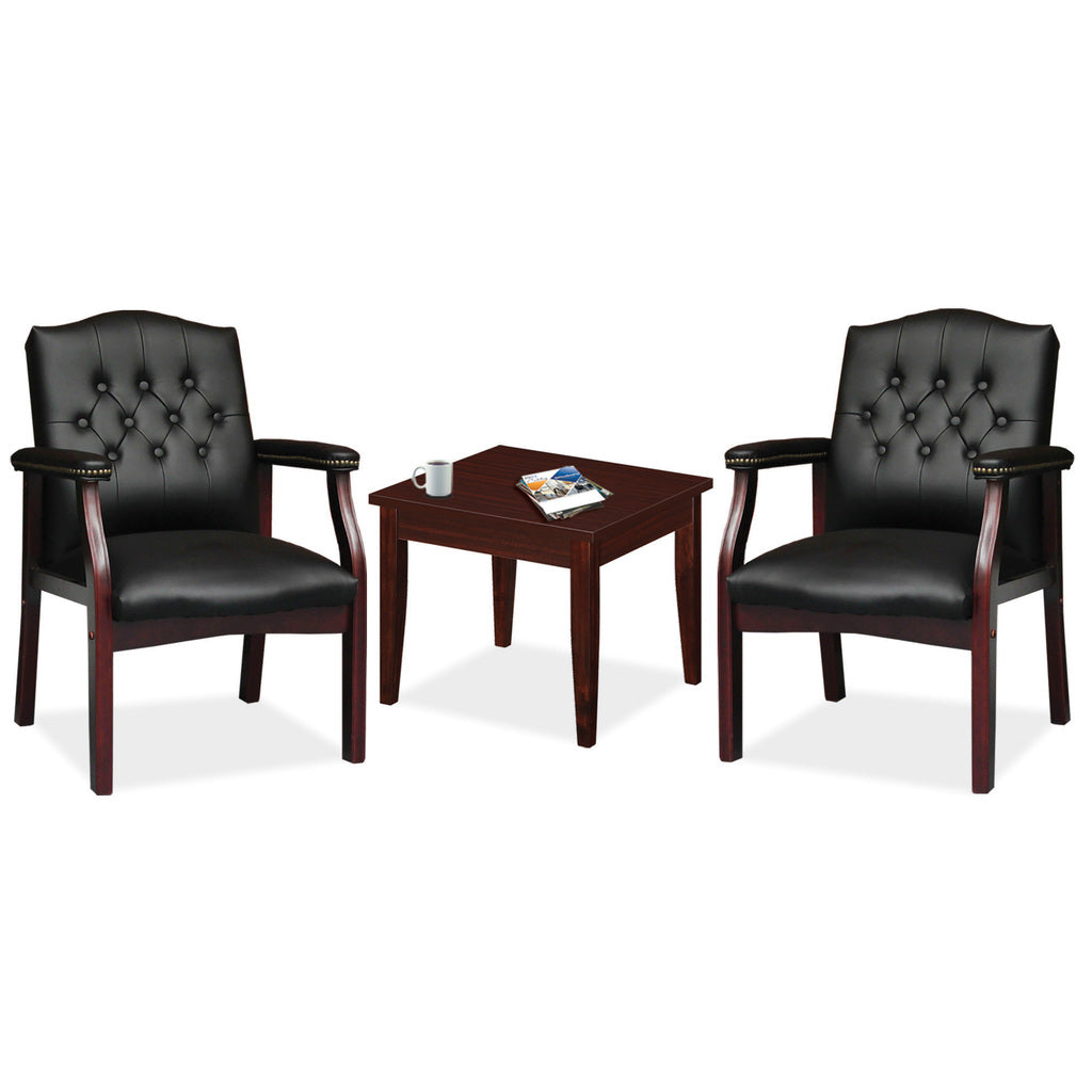 Office Source Guest Chair In Oxblood or Black Vinyl and Mahogany Frame