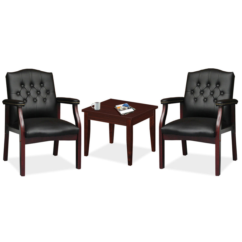 Office Source Guest Chair In Oxblood or Black Vinyl and Mahogany Frame