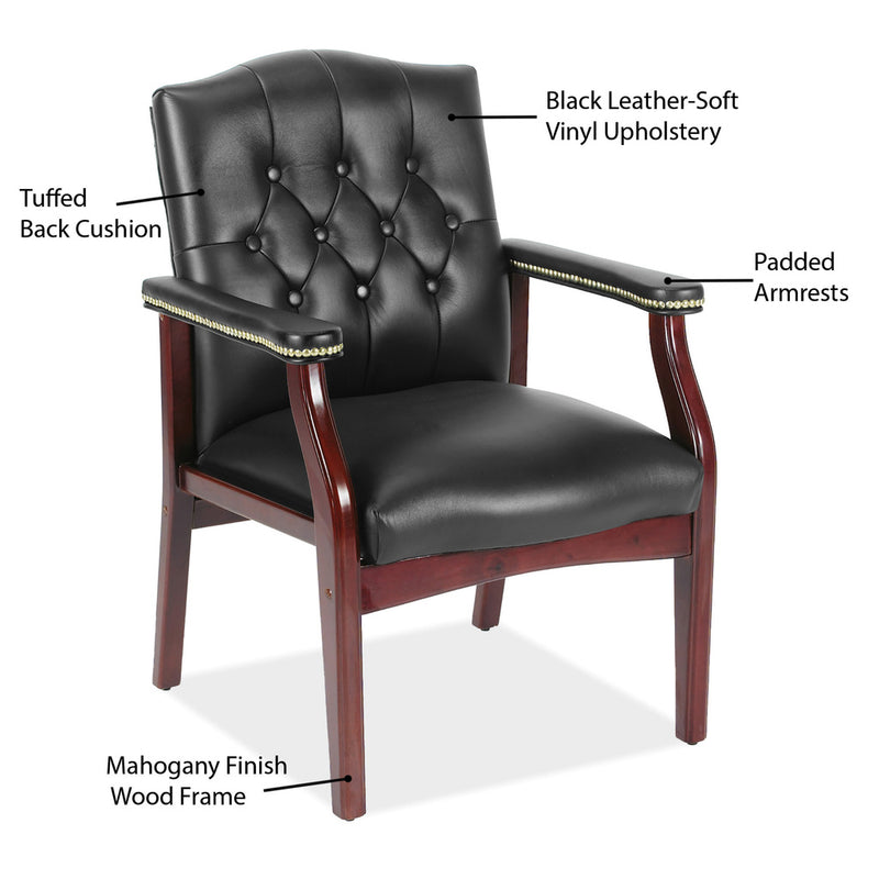Office Source Guest Chair In Oxblood or Black Vinyl and Mahogany Frame