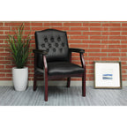 Office Source Guest Chair In Oxblood or Black Vinyl and Mahogany Frame