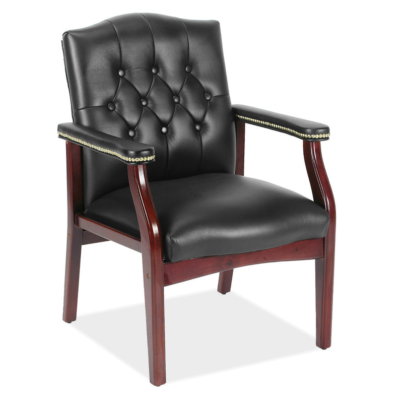 Office Source Guest Chair In Oxblood or Black Vinyl and Mahogany Frame