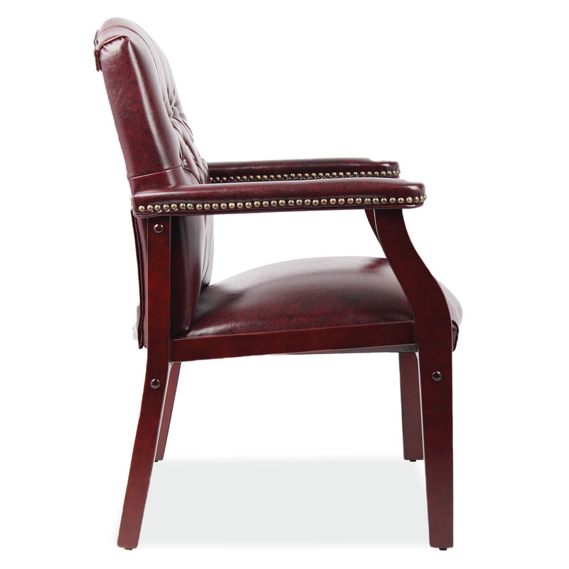 Office Source Guest Chair In Oxblood or Black Vinyl and Mahogany Frame