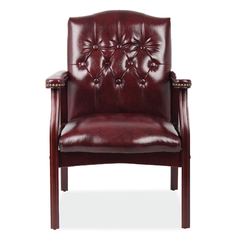 Office Source Guest Chair In Oxblood or Black Vinyl and Mahogany Frame