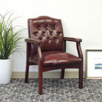 Office Source Guest Chair In Oxblood or Black Vinyl and Mahogany Frame