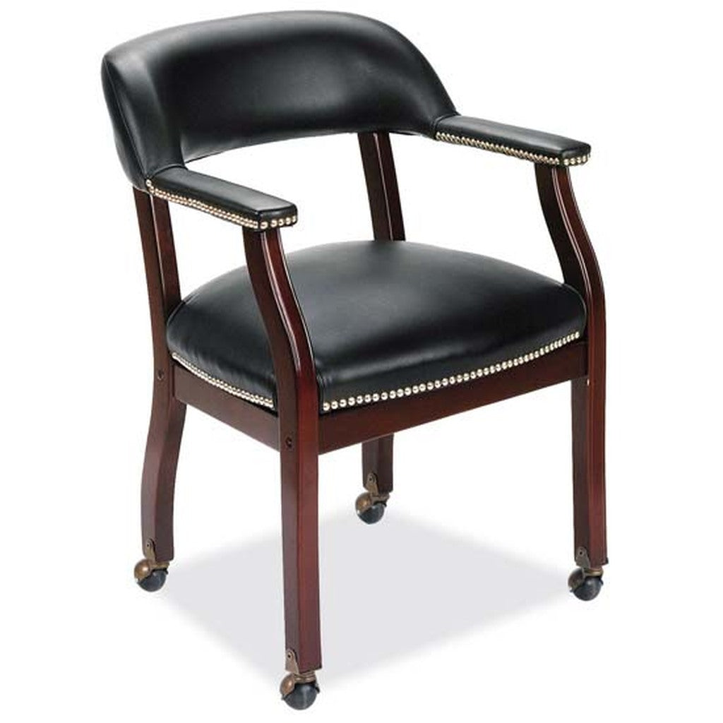 New OfficeSource Lancaster Oxblood with Mahogany Frame Guest Chair with Wheels