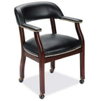 New OfficeSource Lancaster Oxblood with Mahogany Frame Guest Chair with Wheels