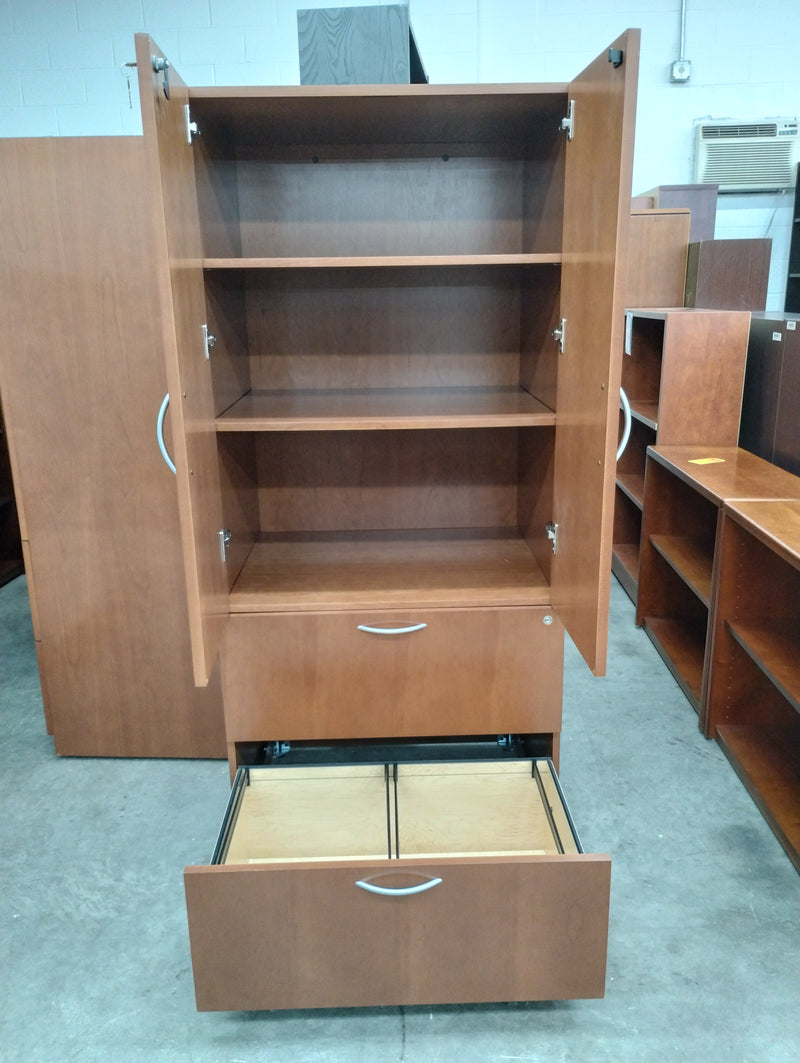 Pre-Owned Steelcase Cherry Veneer 2 Door, 2 Drawer Storage Cabinet